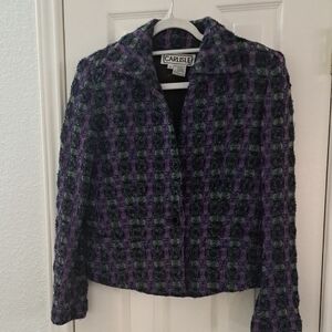 Carlisle Women's Plaid Blazer in Purple and Black With Metallic Thread Sz 8
